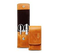 nippes Solingen Cognac Manicure Set, 3-Piece Cowhide Leather Case with Press Stud, Nail Care Set, Nail Scissors Set, Made in Germany