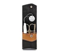 Nippes Solingen Manicure Set 3-Piece Genuine Cowhide Leather Case with Press Stud Fastener Nippes Premium Line Black/Brown