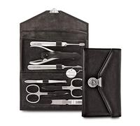 nippes Solingen Manicure Set Locks, 7 Pieces, Stainless Steel, Nickel and Rustproof, Genuine Cowhide Nail Case in Black, Nail Care Set, Made in Solingen/Germany