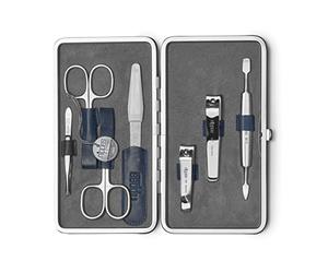 nippes Solingen Manicure Set Vintage, 7-Piece Antique Cowhide Nail Set with Frame, Soft Suede Inside, Made in Germany, Nail Care Set with Nickel-Plated Instruments