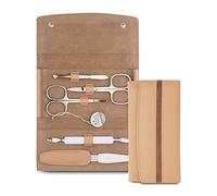 nippes Solingen Premium Line Cap Manicure Set, 5 Pieces, Stainless Steel, Rust- and Nickel-Free, Cowhide Case with Press Stud, Light Brown, Nail Care Set, Manicure and Pedicure, Made in Germany | Rust- and nickel-free, press stud closure, light brown, compact size, for travel and everyday use