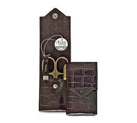 nippes Solingen Premium Line Croco Manicure Set, 3 Pieces, Nickel-Plated and Gold-Plated Nail Care Set, Cowhide Leather Case in Crocodile Design, Manicure Pedicure, Made in Germany