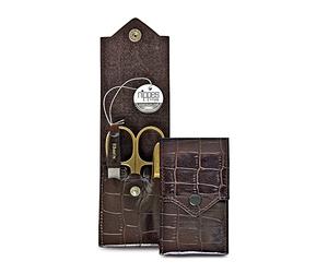 nippes Solingen Premium Line Croco Manicure Set, 3 Pieces, Nickel-Plated and Gold-Plated Nail Care Set, Cowhide Leather Case in Crocodile Design, Manicure Pedicure, Made in Germany