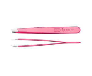 nippes Solingen Tweezers with Oblique Tip, Pink, Stainless Steel, 9.5 cm Length, Eyebrow Plucking, Tweezers Pointed for Precise Hair Removal