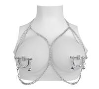 Nipple Clamps & Chest Harness - Adjustable 2-in-1 Stainless Steel Nipple Clips, Bondage Strap Set and Adult Accessories for Women and Couples (Style C)