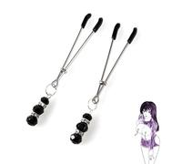 Nipple Clamps with Weights for Women, Stainless Steel Adjustable Nipple Clamp,Non-Piercing Nipple Rings Decorative Clip,Adjustable Body Chain Pendants Decorations（Black）