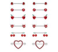 Nipple Piercing Jewelry - 6 Pairs Nipple Rings Set, Nipple Jewelry, Stainless Steel Nipple Jewelry, Double Diamond Heart Nipple Ring Cherry Devil Pearl Heart Leaf Nipple Piercing, Cute Nipple Rings