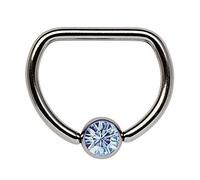 Nipple Piercing Titanium D-Ring 1,6 x 14 mm with 5 mm Stone Ball in Many Colors Selectable - Light Blue
