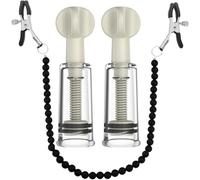 Nipple Sucker 2pcs Vacuum Suction Cup and Adjustable Nipple Clamps Bells Pearl Chain Sexual Pleasure Non Piercing Chain Nipple Clip on Jewelry Breast Clamps for Adult Women Sex Toys (Black)