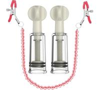 Nipple Sucker 2pcs Vacuum Suction Cup and Adjustable Nipple Clamps Bells Pearl Chain Sexual Pleasure Non Piercing Chain Nipple Clip on Jewelry Breast Clamps for Adult Women Sex Toys (Pink)