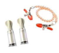 Nipple Suckers and Nipple Clips,Breast Clamps Screw Clip,Cupping Therapy Set, Stainless Steel Non Piercing Nipple Rings Decorative Clip, for Women/Men (Pearl Champagne)