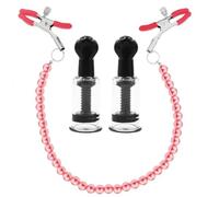 Nipple Suckers and Pearl Body Chain with Nipple Clips Clamps Stainless Steel Non Piercing Nipple Rings Decorative Clip Adult for Pleasure Toys for Women/Men Adjustable Pressure Breast Clamps (Pink)