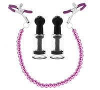 Nipple Suckers and Pearl Body Chain with Nipple Clips Clamps Stainless Steel Non Piercing Nipple Rings Decorative Clip Adult for Pleasure Toys for Women/Men Adjustable Pressure Breast Clamps (Purple)