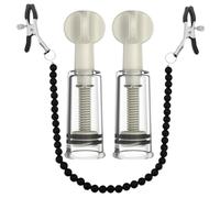 Nipple Suckers and Pearl Body Chain with Nipple Clips Clamps Stainless Steel Non Piercing Nipple Rings Decorative Clip Adult for Pleasure Toys for Women/Men Adjustable Pressure Breast Clamps (Black)