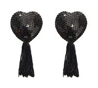 Nipple Tassels Pair of Sequin Pasties Covers Adhesive Breast Tassles Bra Sexy Burlesque Pads Stickers Role Play Costume (Black)
