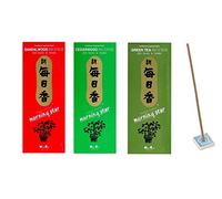 Nippon Kodo Morning Star Incense Bundle 3 Boxes of 200 Sticks (Cedarwood, Sandalwood, Green Tea) - Premium Incense Sticks from Japan