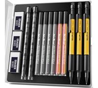 Nipro 3 PCS 1.3 mm Mechanical Pencil with Lead Refill, 3 Eraser - Weatherproof Metal Barrel, Heavy Duty Carpenter Pencil for Outdoor Marking Drafting Drawing Sketching Woodworking - with Case