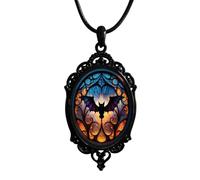 NIQIPOK Halloween Bat Cameo Necklaces Gothic Witch Cameo Necklace Vintage Punk Crystal Glass Pumpkin Raven Pendant Neckalce Victorian Necklace Halloween Jewelry for Women, Zinc, No Gemstone