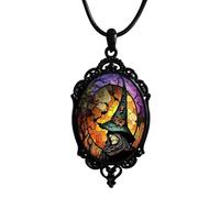NIQIPOK Halloween Bat Cameo Necklaces Gothic Witch Cameo Necklace Vintage Punk Crystal Glass Pumpkin Raven Pendant Neckalce Victorian Necklace Halloween Jewelry for Women, One Size, Zinc, No Gemstone