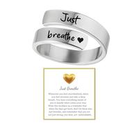 NIQIPOK Just Breathe Ring, Inspirational Heart Rings Adjustable Stainless Steel Spiral Wrap Healing Rings Daily Motivation Love Yourself Jewelry for Women
