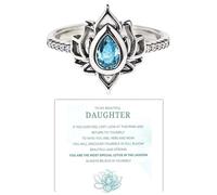 NIQIPOK To My Dearest Daughter Lotus Promise Ring From Mom No Mud No Lotus Dainty Ring for Women Lotus Flower Yoga High Polish Tarnish Resistant Zircon Inlaid Ring Inspirational Jewelry Gift, 8 UK
