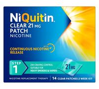 NiQuitin Clear Nicotine Patches Step 1 21mg, Pack of 14 (2 Weeks) | Stop or reduce smoking or vaping, for people who smoke 10 or more cigarettes a day, discreet patch, 24-hour craving control