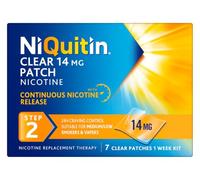 NiQuitin Clear Nicotine Patches Step 2 14mg, Pack of 7 (1 Week) | Stop or reduce smoking or vaping, for those who smoke fewer than 10 cigarettes daily, discreet patch, 24-hour craving control