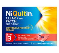 NiQuitin Clear Nicotine Patches Step 3 7mg, Pack of 7 (1 Week) | Stop or reduce smoking or vaping, final 7mg step after 21mg or 14mg patches, discreet patch, 24-hour craving control