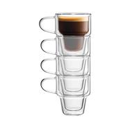 NIRA.Z 4 Pack Double Wall Glass Coffee Mugs 12 OZ Insulated Layer Espresso Cups with Handle, Stackable Thermal Cups, Ideal for Hot and Cold Drinks, Juice, Americano, Latte, Tea Bags, Cappuccinos