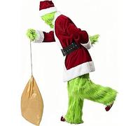 NIRANJAN Grinch Adult Deluxe Green Big Monster Costume Santa Party Fancy Dress Halloween Carnival Christmas Cosplay Christmas Green Big Monster Grinch (S/M)