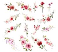 Nirbffo Flowers Temporary Tattoos Stickers Rose Red Flower for Women Body Arm Art Fake Body Art Tattoos for Women Girls 16 Piece