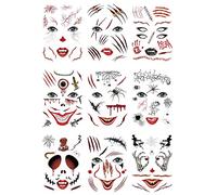 Nirbffo Halloween Face Temporary Tattoos Blade Eyeball Zombie Scars 3D Wounds Tattoos Bloody Face sticker Makeup Bleeding Fake Stickers Tattoo for Halloween Cosplay Party 9 Sheets