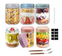 Nircho Overnight Oats Jar 6 Pcs, 500ml Glass Containers With Sealed Screw Lids, Overnight Oats Container, Wide-Mouthed Sealed Food Storage Container for Grains, Yogurt, Fruits, Candies and Jams