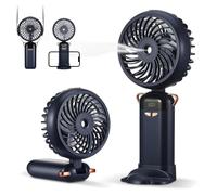 Nircho Portable Handheld Fan with Water Mist Spray, USB Rechargeable Handheld Fan with 5 Speeds, Mini Lightweight Battery Powered Small Desk Cooling Spray fan for School, Camping, Makeup (Blue)