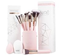 Niré Beauty 15piece Award Winning Pink Makeup Brushes: Pink Makeup Brush Set with Case, Makeup Sponge, Brush Cleaner, Guide, Gift Box
