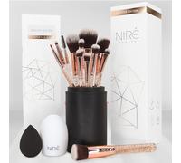 Niré Beauty Luxury Makeup Brush Set, Vegan, 15pc, Glitter Rose Gold