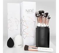 Niré Beauty Makeup Brush Set with Case, Vegan, 15pc, White Rose Gold