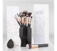 Niré Beauty Professional Makeup Brush Set, Vegan, 15pc, Black Rose Gold