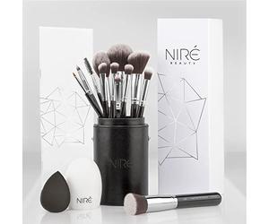 Niré Beauty Professional Makeup Brushes - 15-piece Award Winning Vegan Makeup Brush Set with Case, Blending Sponge, Brush Cleaner, Guide, Gift Box
