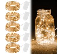NIRJIK 5 Pcs Warm White Lights, 2M 20LED Silver Wire Fairy Lights, Waterproof String Lights Battery Powered for Indoor Bedroom Bottle Decor Outdoor Party Wedding and Tree