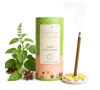 Nirmalaya Premium Tulsi Bambooless Dhoop Sticks (40 Sticks) with Ceramic Stand Sacred Temple Flower | 100% Charcoal-Free | for Pooja, Meditation, Yoga & Home Fragrance