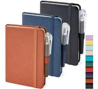 NIRMIRO 3 Pack A6 Pocket Notebook Notepad, Mini Small Leather Journal Notebook Pocket Size for Women & Men, Hardback A6 Small Note Pad Book with Pen Holder, 9.4 x 14.5cm, Multicolor