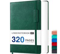 NIRMIRO A5 Notebook, Hardback Lined Journal for Writing Work, 320 Pages Thick Notebook with 100GSM Premium Paper, PU Leather Note Book Note Pad with Inner Pocket, Green