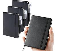 NIRMIRO A6 Pocket Notebook Small Notepad, (3 Pack) Mini Notebook Note pad Pocket Size and Pen Set, 9.4 x 14.5cm Hardback Small Leather Notebook Notepad with 100Gsm Lined Paper, Black