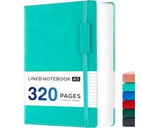 NIRMIRO Hardback Journal Notebook, A5 Note Book Thick Notepad for School Office Work Writing, 320 Pages 100GSM Lined Paper, Leather Cover, Inner Pocket, 14 x 21 cm, Teal
