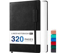 NIRMIRO Lined Journal Notebook, B5 Hardback Leather Notebook Notepad for Women Men Writing Work, Note Book Note Pad with 320 Pages 100gsm Thick Paper, No Bleed, 19 x 25.4 cm, Black