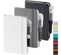 NIRMIRO Small Notebook Pocket Size Journal 3.7" x 5.7", 3 Pack, (White, Grey, Black), 408 Pages, A6 Mini Notepad with Pen, Small Leather Note Book, 100GSM Lined paper, Hardcover