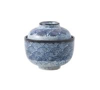 NIRNHYRUR Ceramic dinnerware Japanese Retro Home Simple Creative Personality Texture Ceramic Steamed Egg Bowl-sea Ripple(Sea Ripple (one Bowl and one Cover))