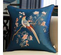 NIRNHYRUR Embroidered cushion 2 Pcs Satin Cushion Covers Chinese Embroidery Throw Pillow Cover Square Silk Pillowcase(Dark Blue B,45 x 45 cm (Pack of 1))