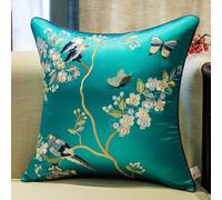 NIRNHYRUR Embroidered cushion 2 Pcs Satin Cushion Covers Chinese Embroidery Throw Pillow Cover Square Silk Pillowcase(Lake Blue a,45 x 45 cm (Pack of 1))